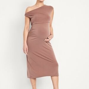 One-Shoulder Maternity Midi Dress in Warm Mauve